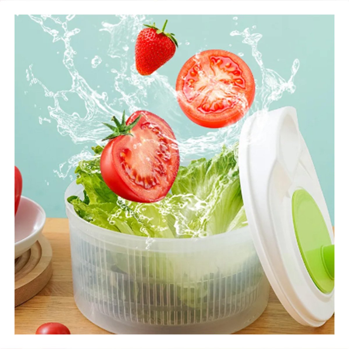 PACK2 CENTRIFUGADOR MANUAL DE COCINA PARA VERDURAS Y FRUTAS BLANCO CON VERDE DAY - 3