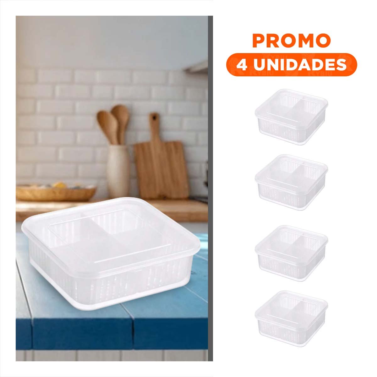 PACK4 RECIPIENTES ESCURRIDORES AMPLIOS 4 EN 1 TRANSPARENTE PARA COCINA FAMILIAR - 1