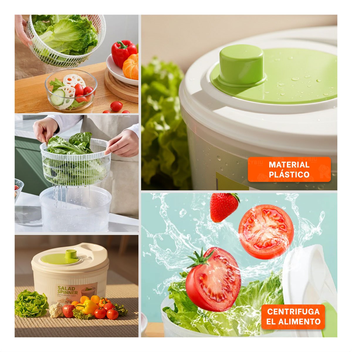 PACK4 SECADOR GIRATORIO PARA VERDURAS Y FRUTAS BLANCO CON VERDE DAY Y+REGALO STICKER - 2
