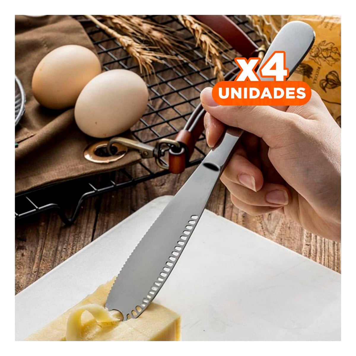 PACK4 ESPATULA PLATEADO PARA UNTAR MANTEQUILLA CON AGUJEROS EN HOGAR Y COCINA Y+PAPEL REGALO - 1