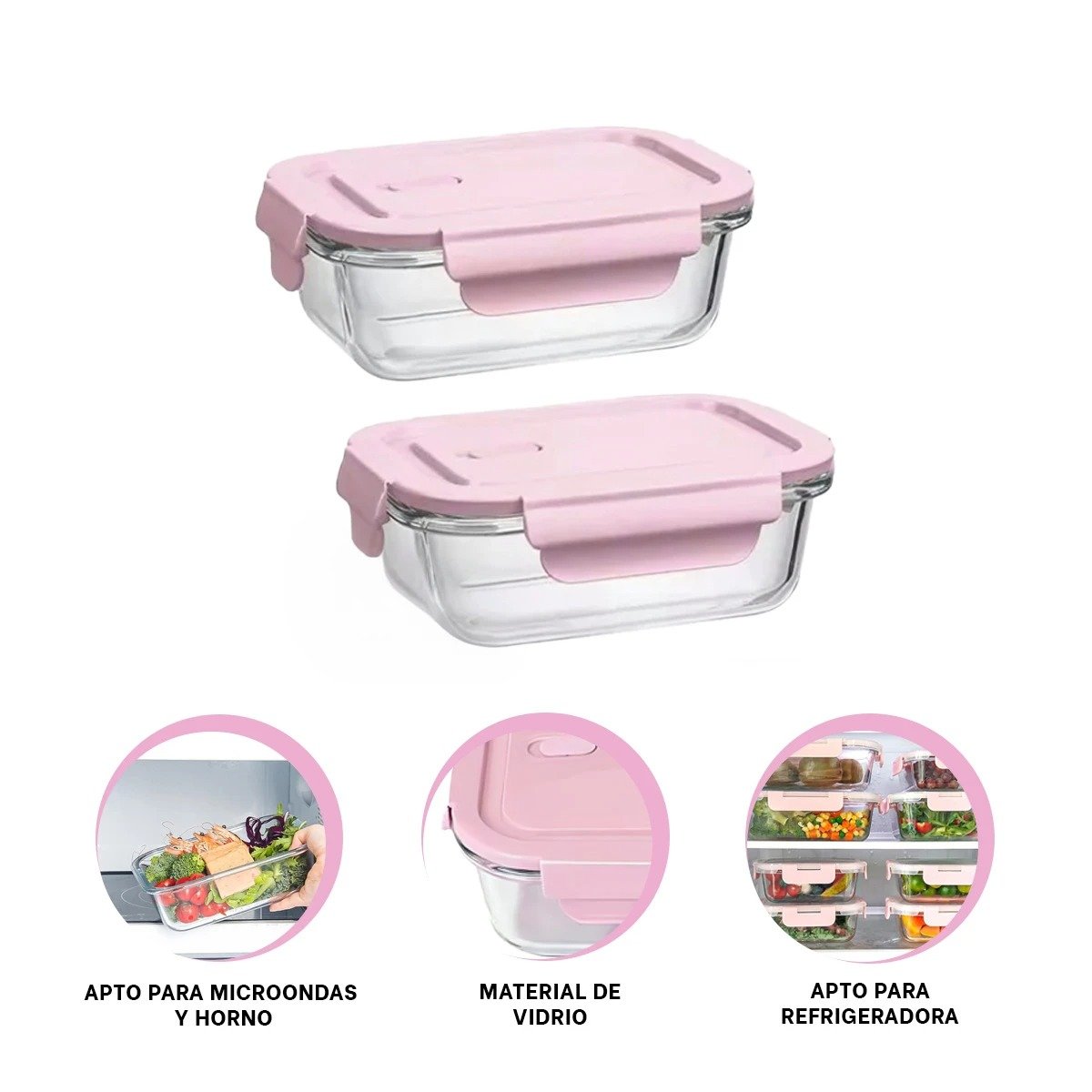 DEPOSITO DE VIDRIO 410 ML CON TAPA PRACTICA CHICO ROSADO PARA COCINA Y+POST IT - 5