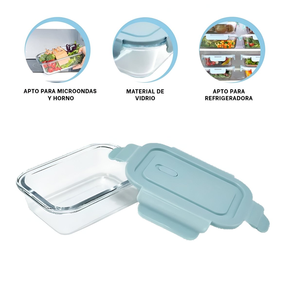 ENVASE DE VIDRIO 410 ML CON TAPA CHICO CELESTE PARA COCINA PRACTICA Y+PAPEL REGALO - 5