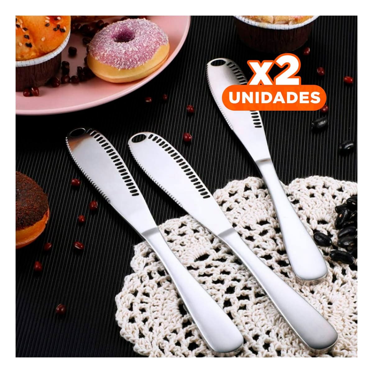 PACK2 UTENSILIO PLATEADO PARA CORTAR MANTEQUILLA CON AGUJEROS USO FACIL Y+PAPEL REGALO - 1