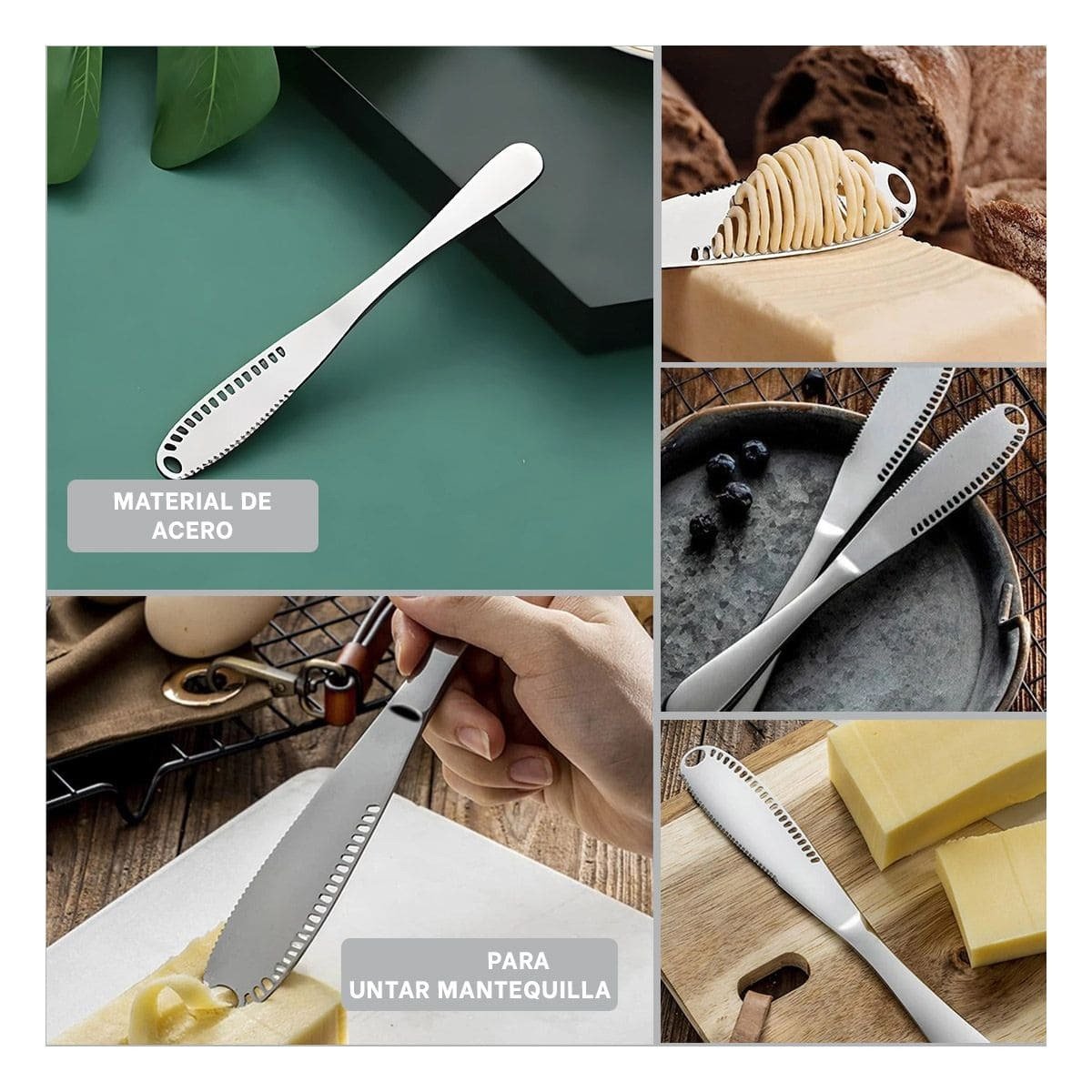 PACK2 UTENSILIO PLATEADO PARA CORTAR MANTEQUILLA CON AGUJEROS USO FACIL Y+PAPEL REGALO - 3