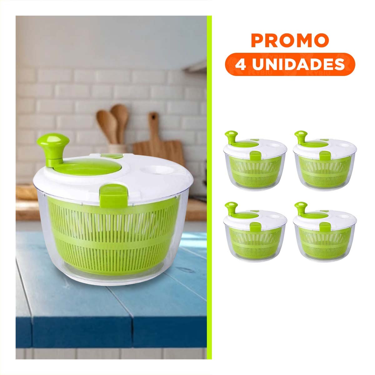 PACK4 SECADOR GIRATORIO PARA VERDURAS Y FRUTAS VERDE Y+REGALO STICKER - 1