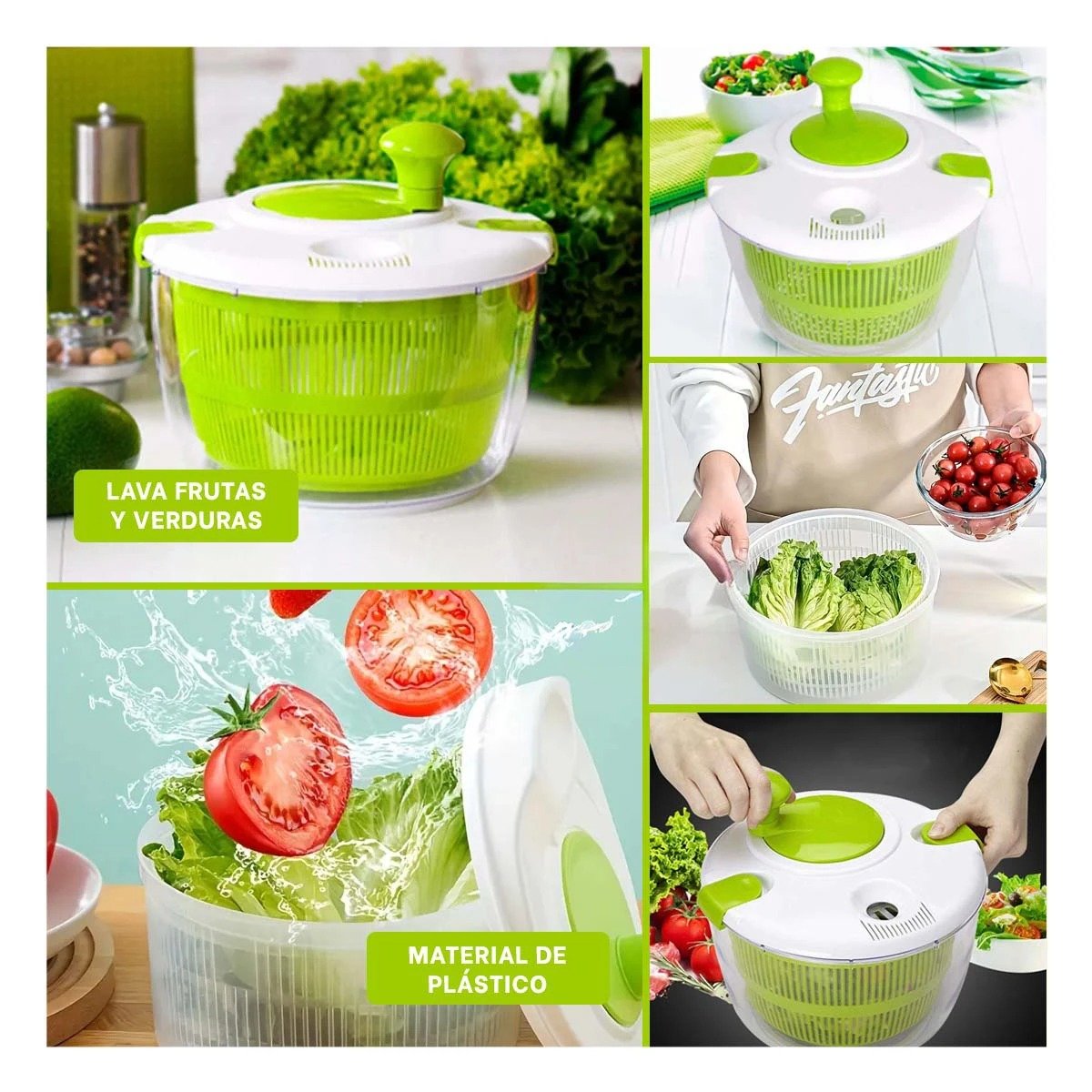 PACK4 SECADOR GIRATORIO PARA VERDURAS Y FRUTAS VERDE Y+REGALO STICKER - 2