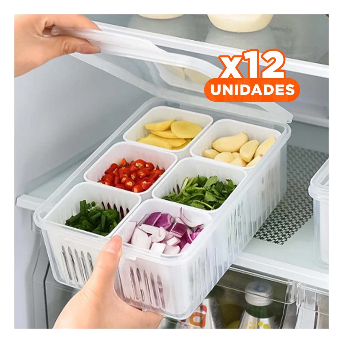 PACK12 DEPOSITOS ESCURRIDORES PARA VERDURAS 6 EN 1 BLANCO COCINA Y+PAPEL REGALO - 1