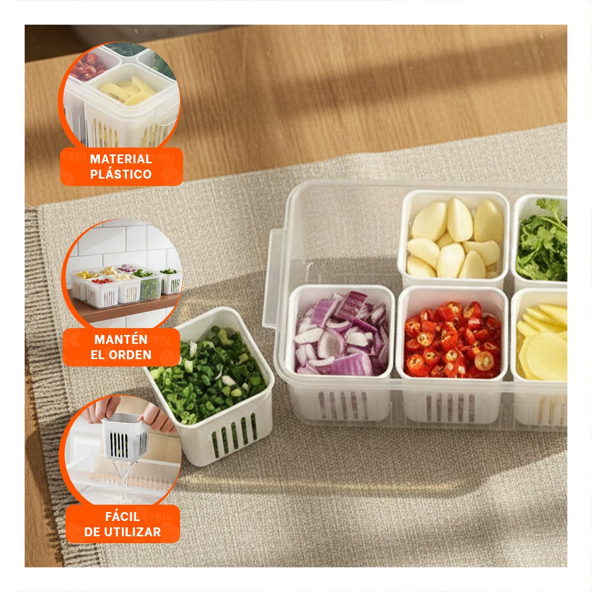 PACK12 DEPOSITOS ESCURRIDORES PARA VERDURAS 6 EN 1 BLANCO COCINA Y+PAPEL REGALO - 3