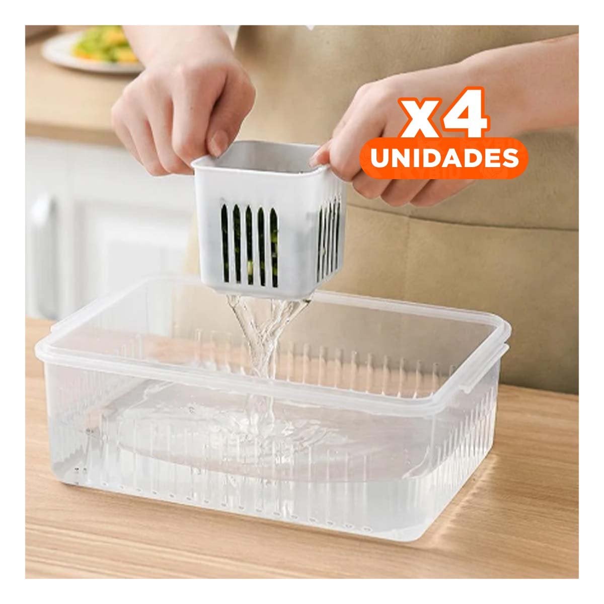 PACK4 RECIPIENTES ESCURRIDORES COMPACTOS 6 EN 1 BLANCO COCINA Y+PAPEL REGALO - 1