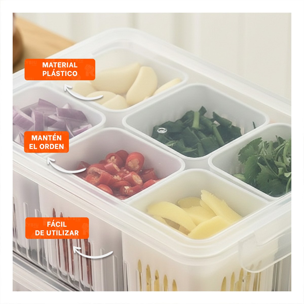 PACK4 RECIPIENTES ESCURRIDORES COMPACTOS 6 EN 1 BLANCO COCINA Y+PAPEL REGALO - 2