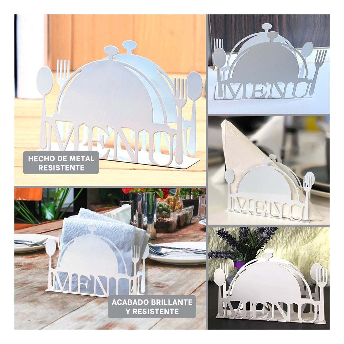 SERVILLETERO MENU BLANCO PARA SERVILLETAS DE MESA CON ESTILO MODERNO - 2