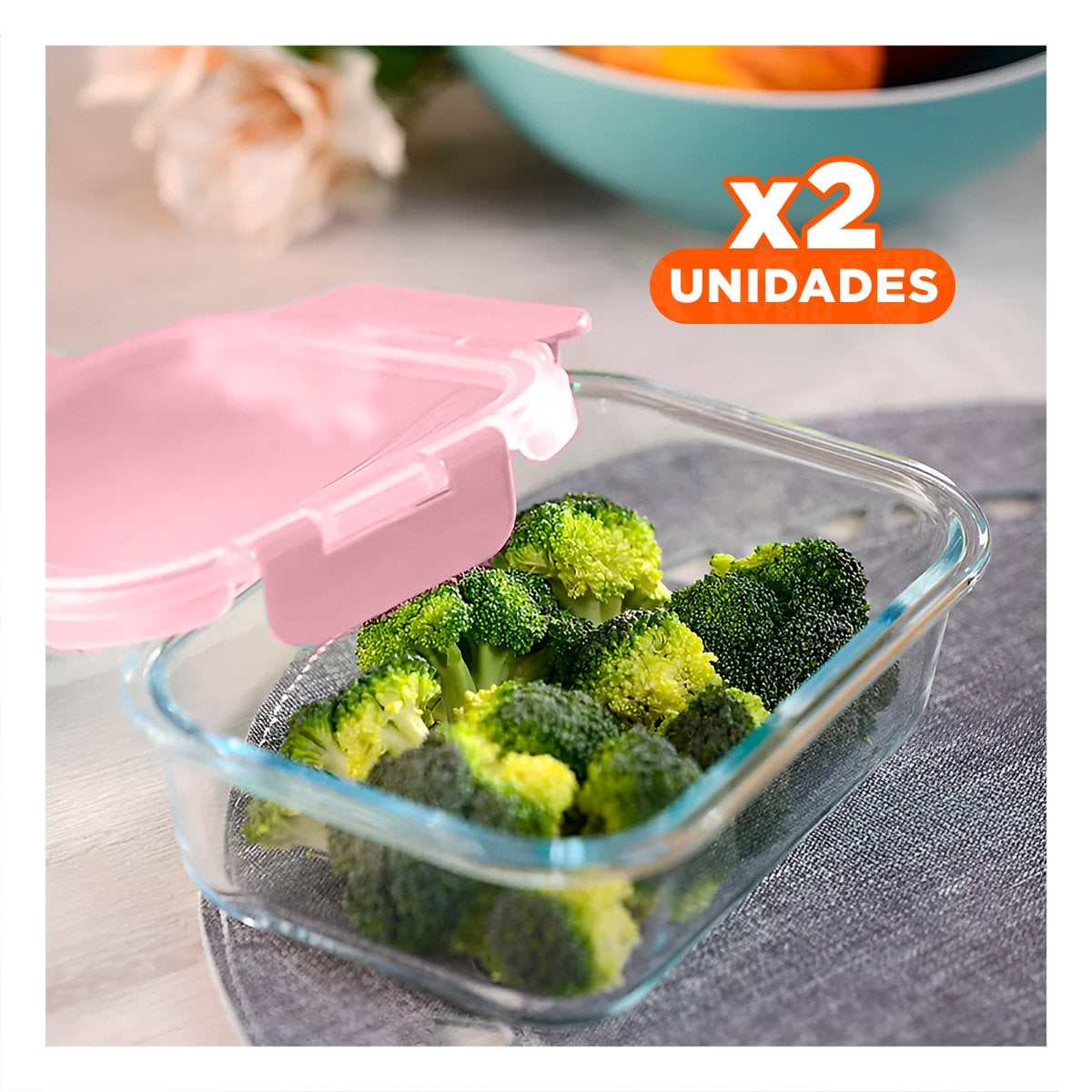 PACK2 CAJA DE VIDRIO 410 ML CON TAPA SEGURA CHICO ROSADO PARA ALIMENTOS Y+PAPEL REGALO - 1