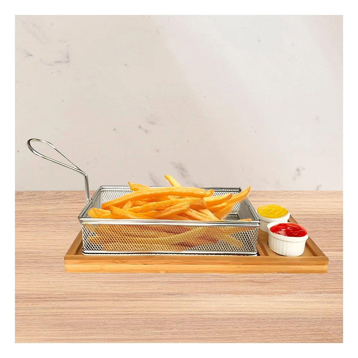 CESTA METALICA PARA FRITURAS PLATEADA 25,5X13X7 CM ESTILO COCINA MODERNA Y+LIGAS REGALO - 3