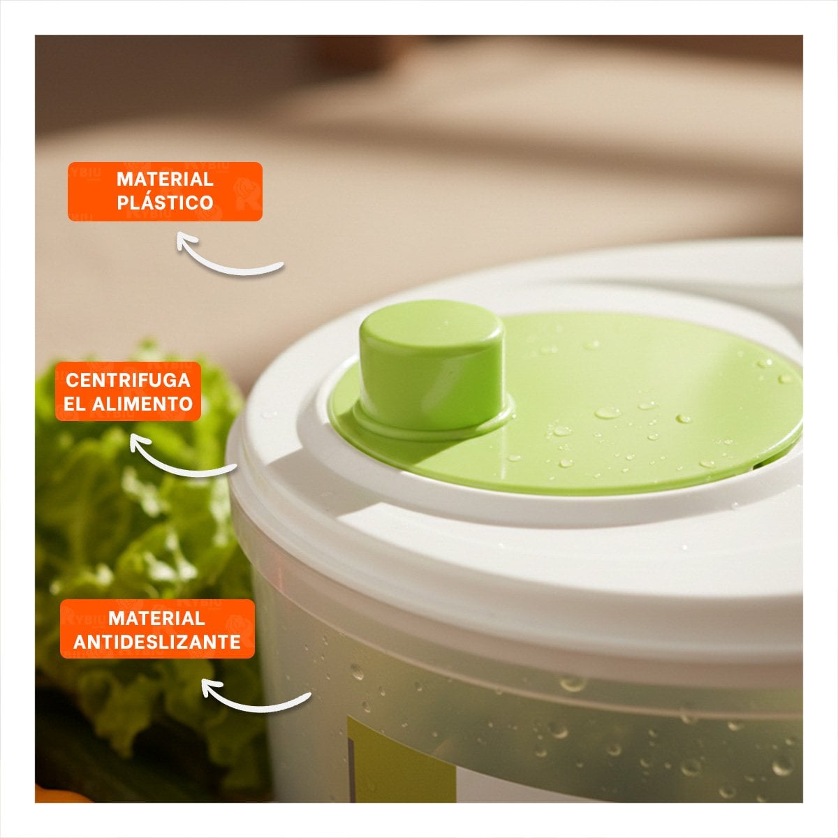 ESCURRIDOR CENTRIFUGADOR GIRATORIO PARA VERDURAS Y FRUTAS BLANCO CON VERDE DAY - 3