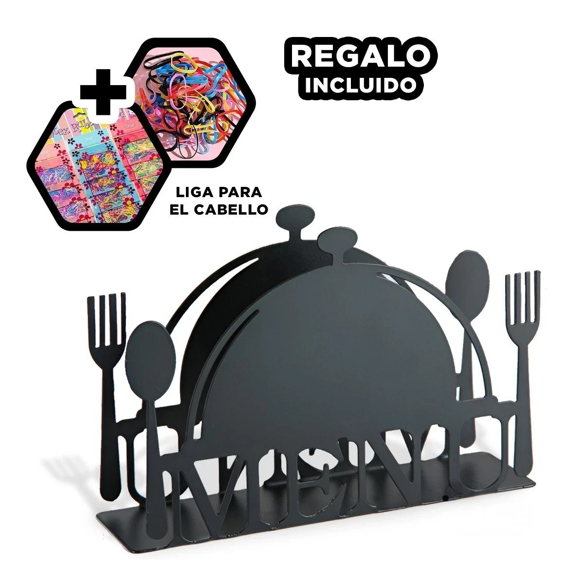 SERVILLETERO MENU NEGRO PARA MESA CON MATERIAL RESISTENTE Y DURADERO Y+LIGAS REGALO - 2
