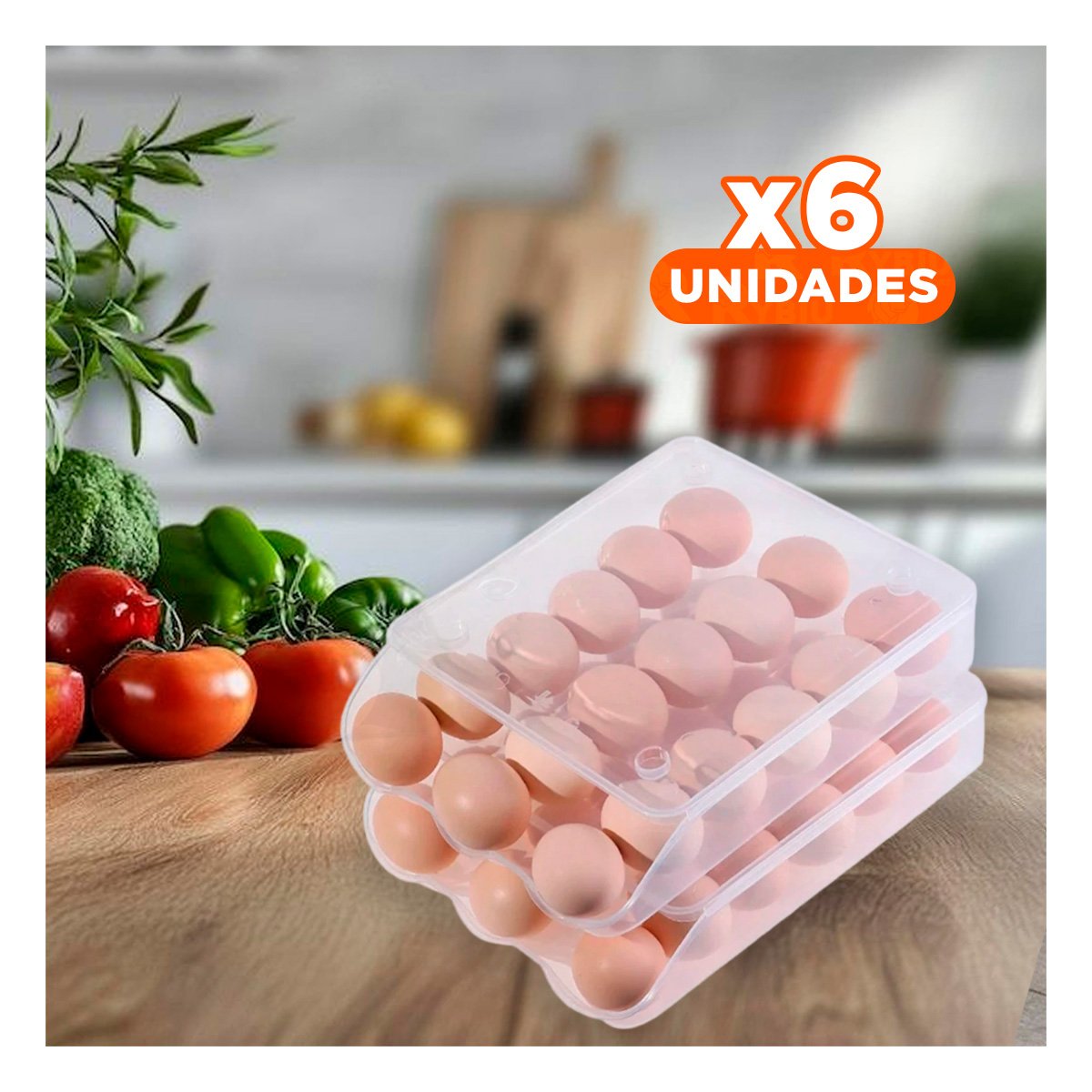 PACK6 RECIPIENTE APILABLE PARA 18 HUEVOS TRANSPARENTE EN CASA Y REFRIGERADOR Y+PAPEL REGALO - 1