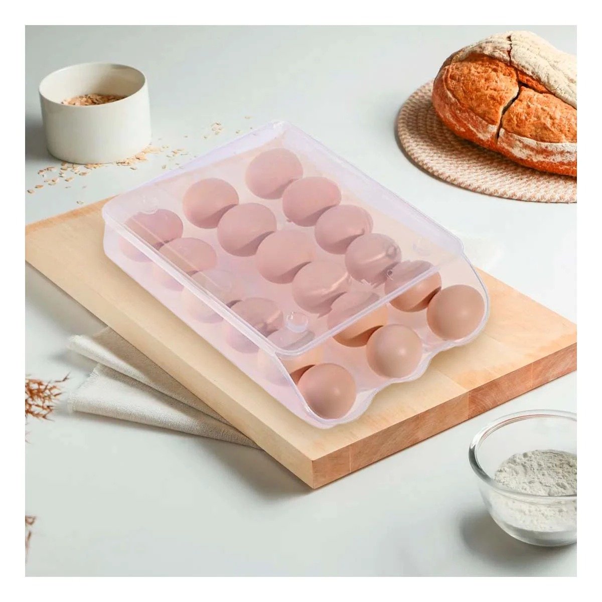 PACK6 RECIPIENTE APILABLE PARA 18 HUEVOS TRANSPARENTE EN CASA Y REFRIGERADOR Y+PAPEL REGALO - 2