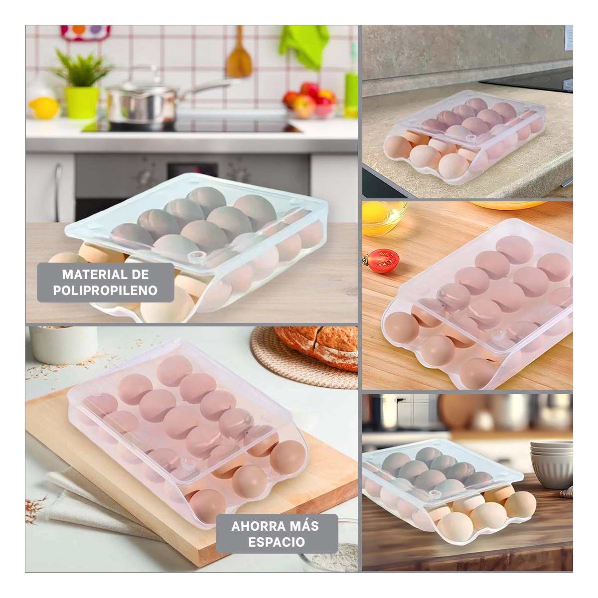 PACK6 RECIPIENTE APILABLE PARA 18 HUEVOS TRANSPARENTE EN CASA Y REFRIGERADOR Y+PAPEL REGALO - 3