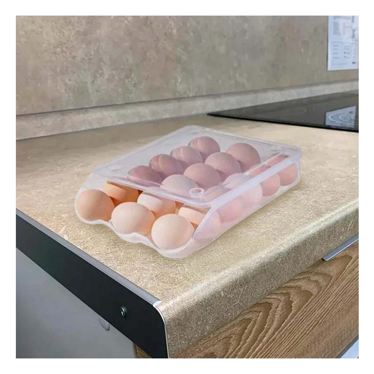 PACK6 RECIPIENTE APILABLE PARA 18 HUEVOS TRANSPARENTE EN CASA Y REFRIGERADOR Y+PAPEL REGALO - 5
