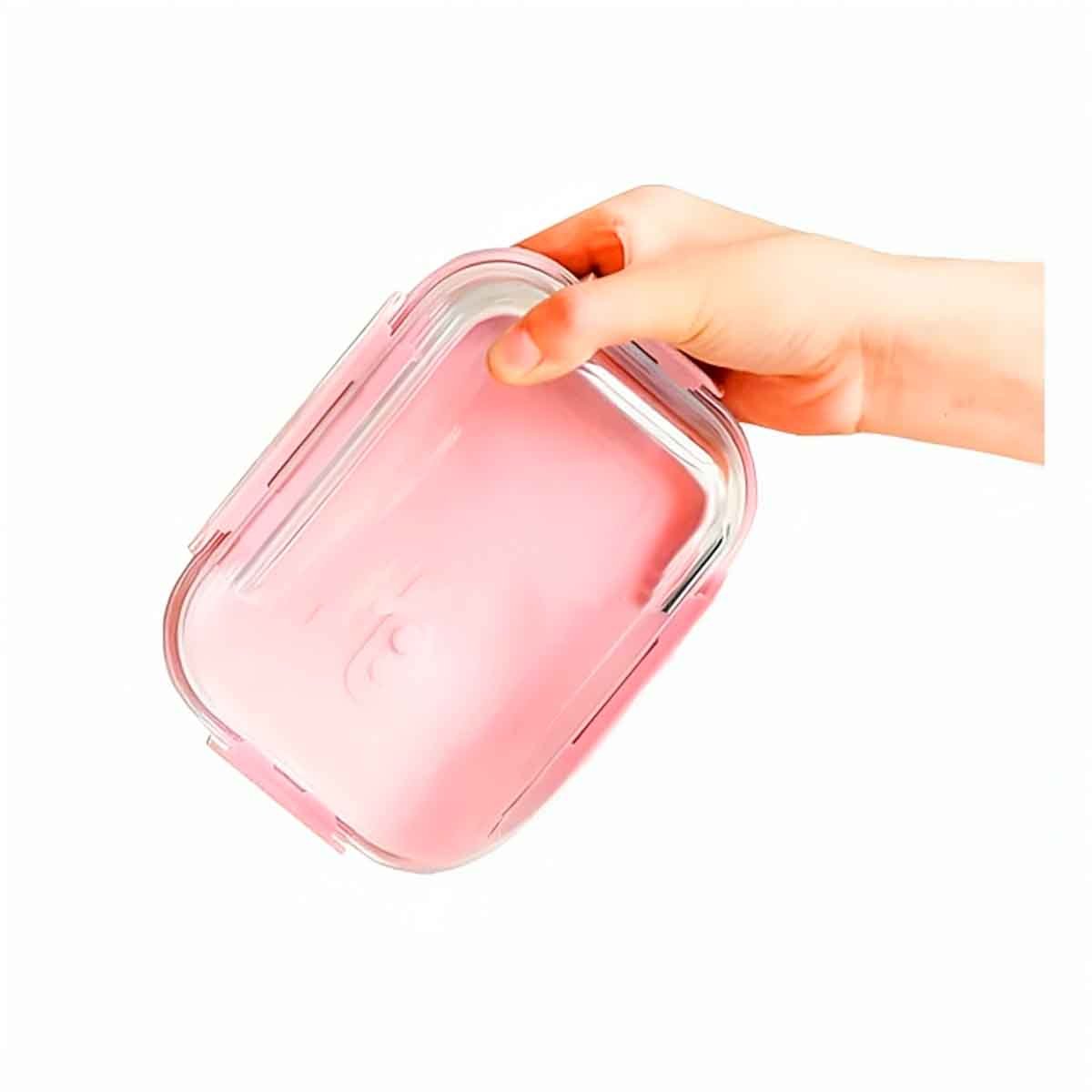 PACK4 ORGANIZADOR DE VIDRIO 1040 ML CON TAPA ROSADO PARA COCINA RESISTENTE Y+PAPEL REGALO - 3