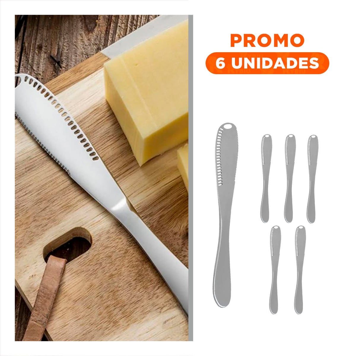 PACK6 ESPATULA PLATEADO PARA DISTRIBUIR MANTEQUILLA CON AGUJEROS USO FACIL Y+REGALO STICKER - 1