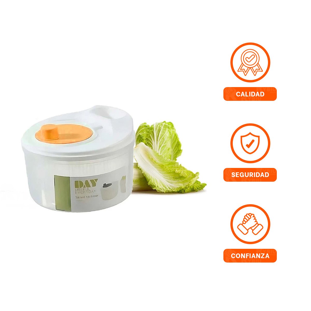 ESCURRIDOR PLASTICO CON TAPA Y GIRO PARA VERDURAS BLANCO CON NARANJA DAY Y+LIGAS REGALO - 5