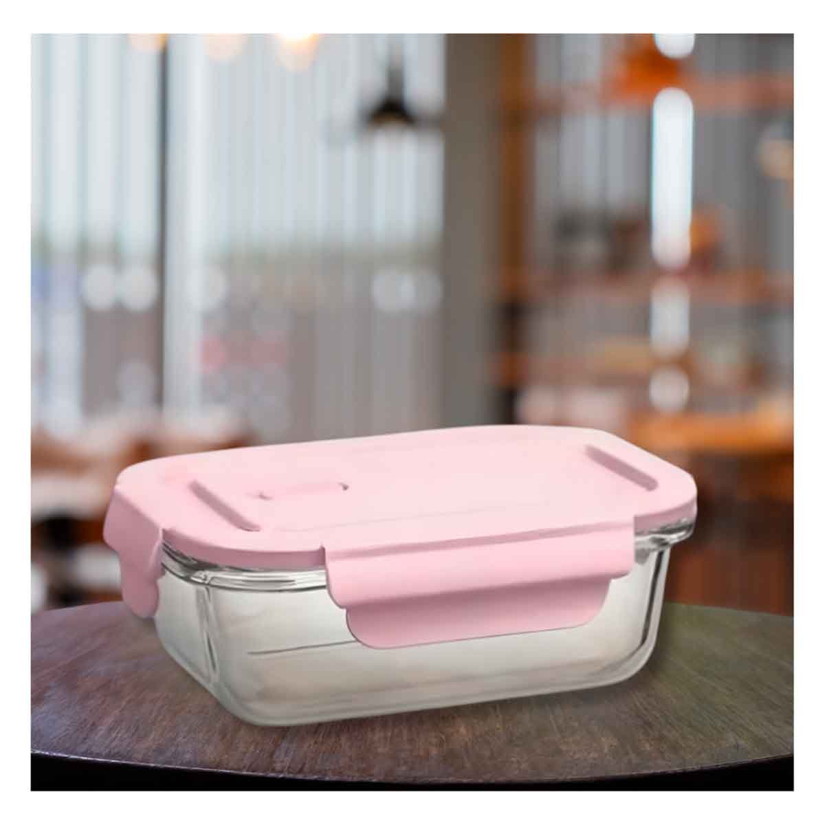 PACK6 CONTENEDOR HERMETICO DE VIDRIO 1040 ML CON TAPA ROSADO PARA COCINA Y+PAPEL REGALO - 2