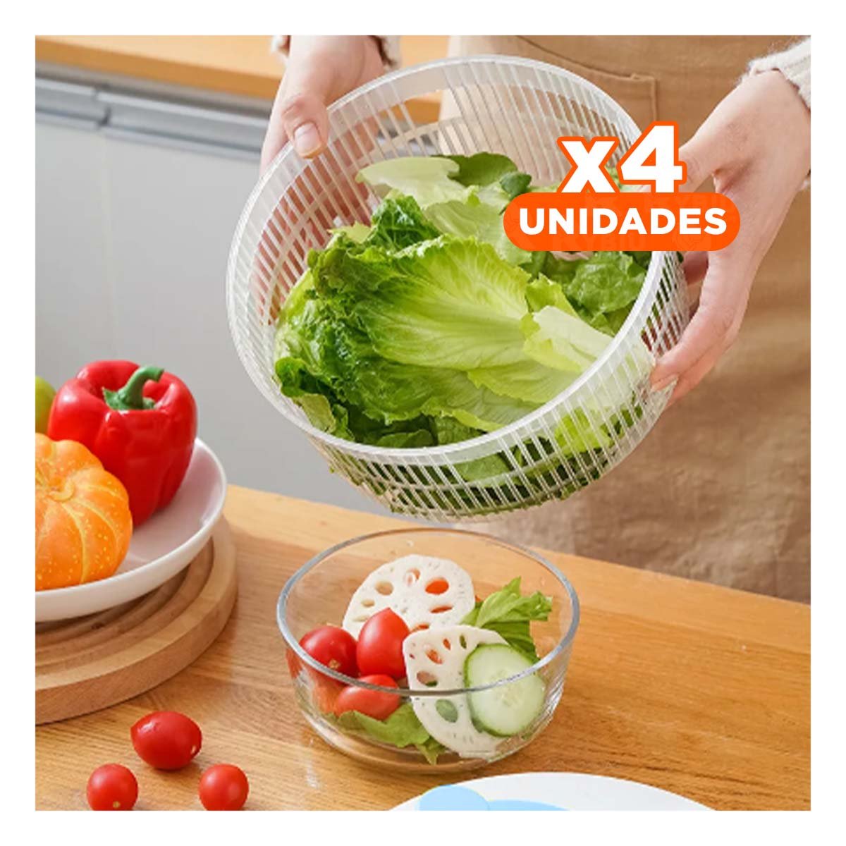 PACK4 CENTRIFUGADOR FUNCIONAL PARA VERDURAS FRESCAS BLANCO CON AZUL DAY Y+PAPEL REGALO - 1