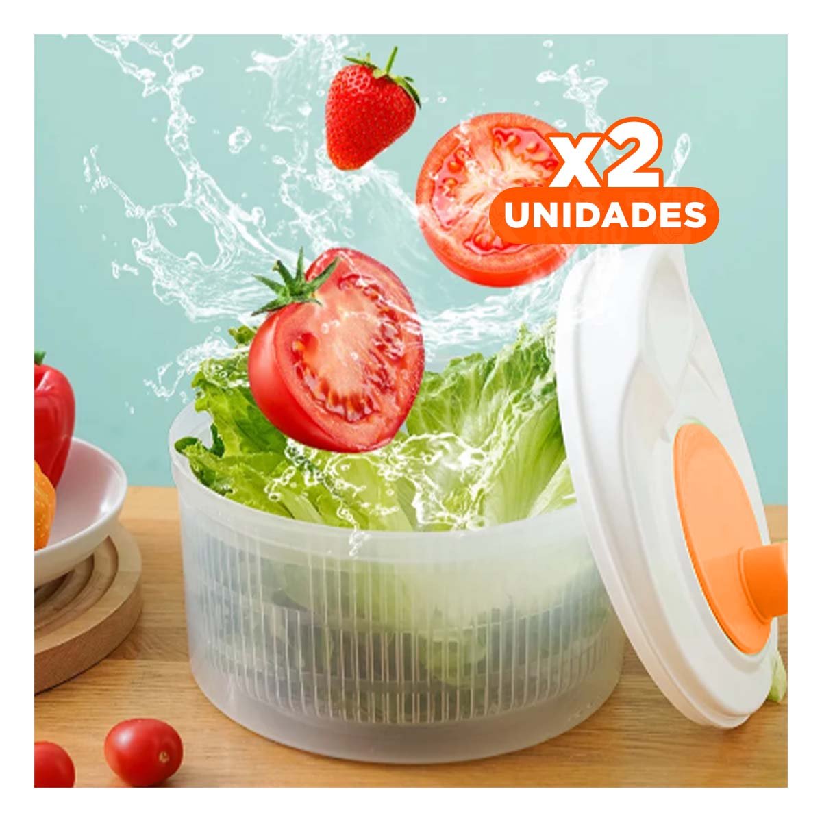 PACK2 CENTRIFUGADOR MANUAL DE COCINA PARA VERDURAS Y FRUTAS BLANCO CON NARANJA DAY - 1