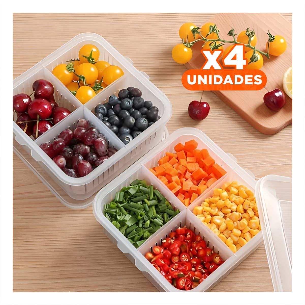 PACK4 ORGANIZADORES ESCURRIDORES DE COCINA 4 EN 1 TRANSPARENTE PARA ALIMENTOS Y+REGALO STICKER - 1