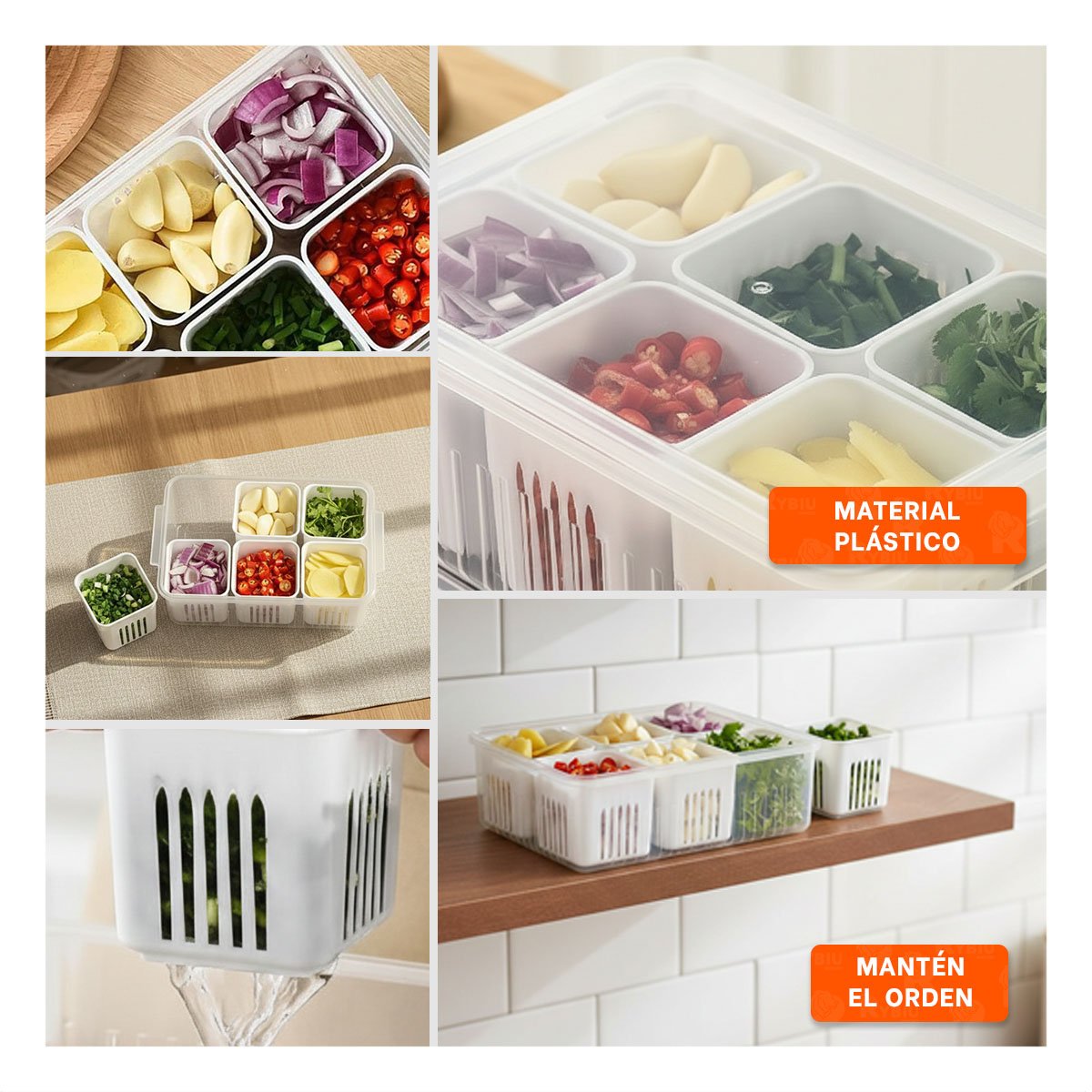 PACK4 ORGANIZADORES ESCURRIDORES PARA ALIMENTOS 6 EN 1 BLANCO HOGAR Y+REGALO STICKER - 2
