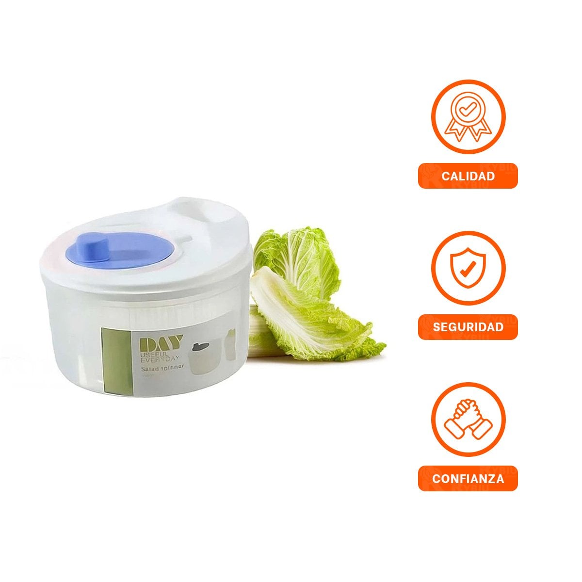 ESCURRIDOR PLASTICO CON TAPA Y GIRO PARA VERDURAS BLANCO CON AZUL DAY Y+LIGAS REGALO - 5
