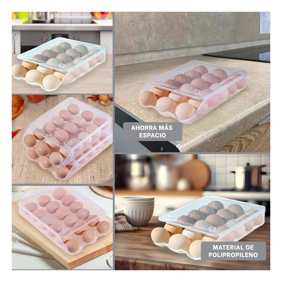 PACK4 CONTENEDOR APILABLE PARA 18 HUEVOS TRANSPARENTE FACIL DE GUARDAR Y+REGALO STICKER - 2