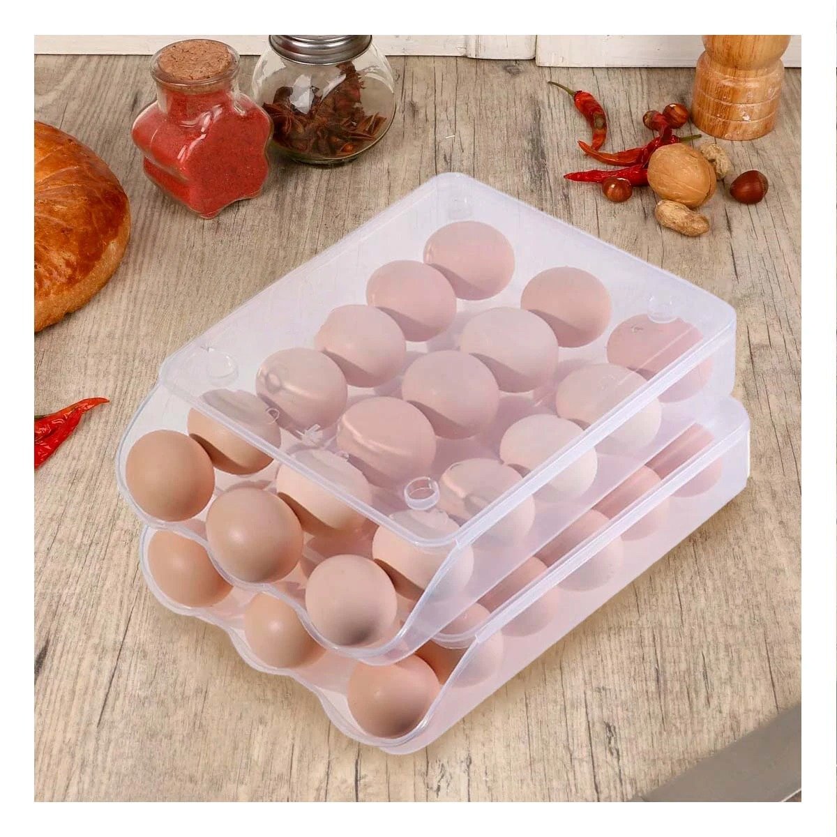 PACK12 CAJA DURADERA PARA 18 HUEVOS TRANSPARENTE APILABLE Y FACIL DE USAR Y+REGALO STICKER - 3