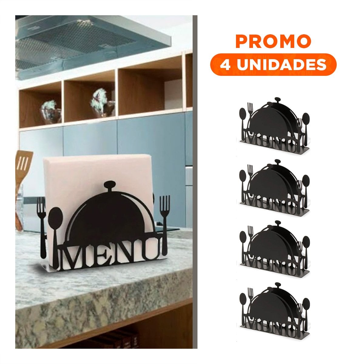PACK4 ORGANIZADOR MENU NEGRO PARA SERVILLETAS CON ESTILO MODERNO Y SOFISTICADO - 1