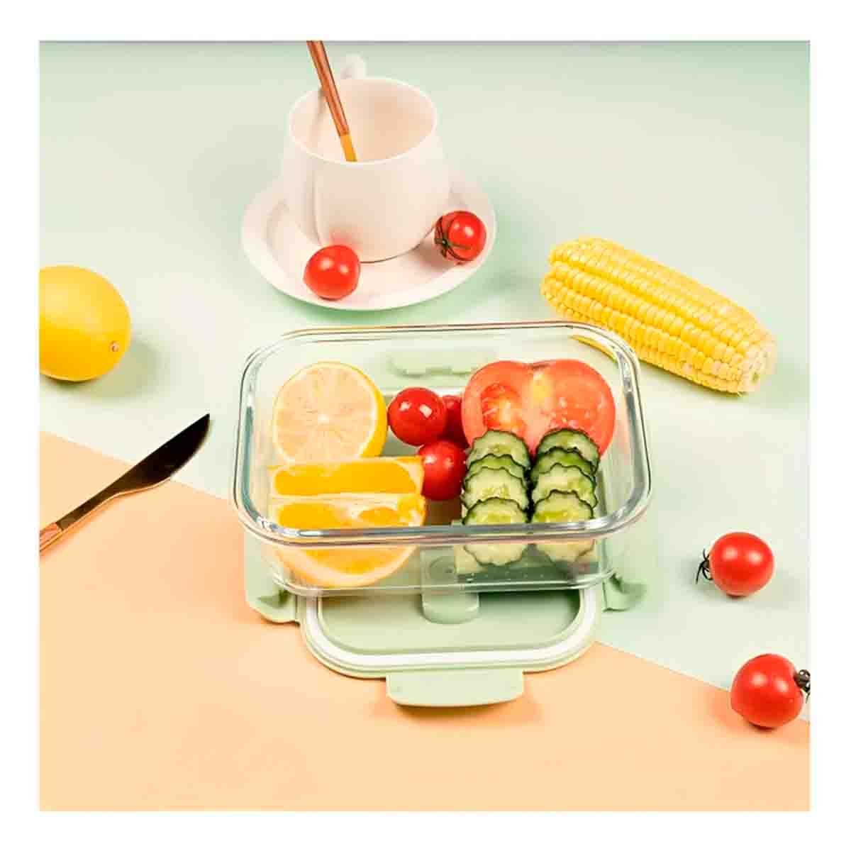 PACK2 VASO DE VIDRIO 1040 ML CON TAPA VERDE PARA ALIMENTOS FRESCOS - 5