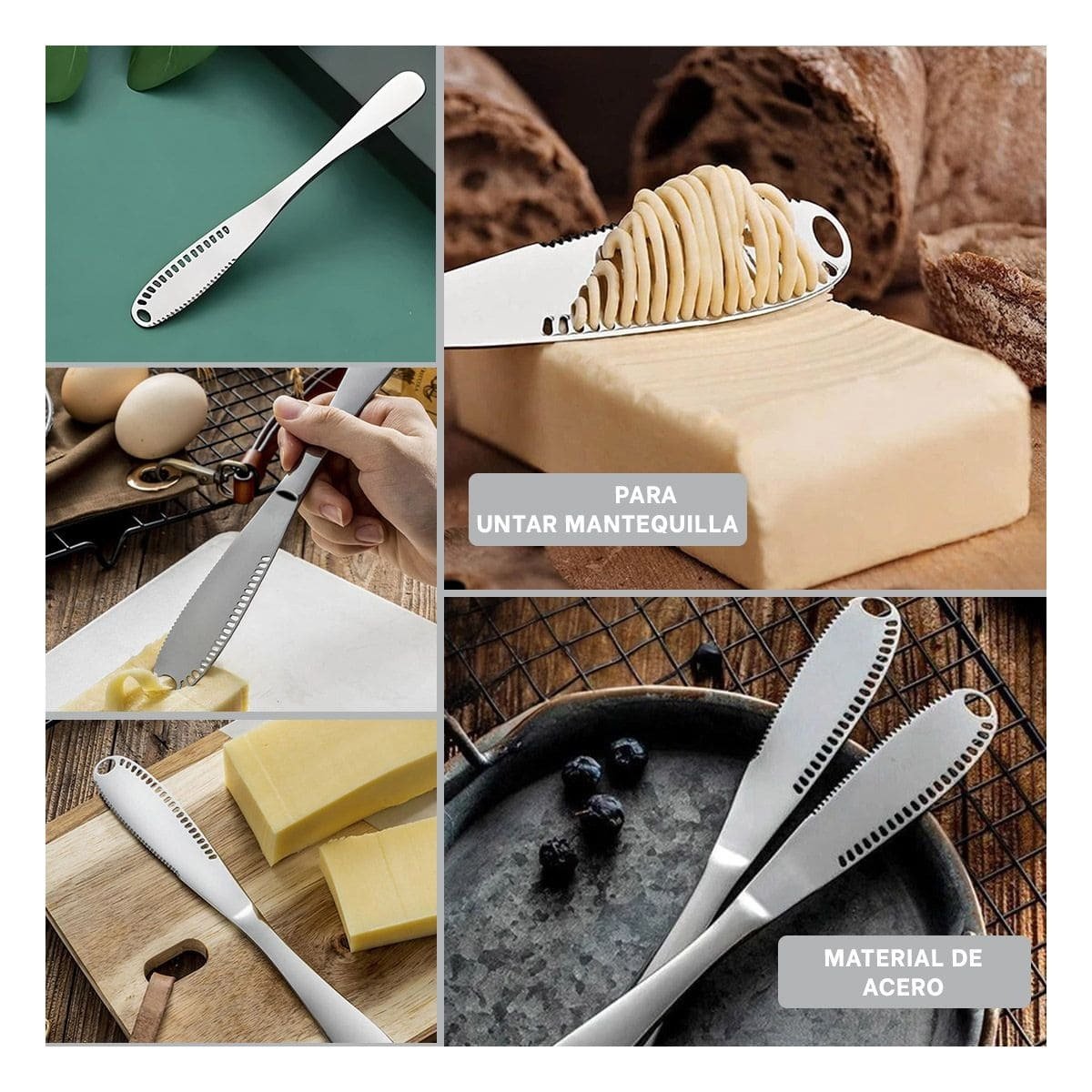 PACK4 ESPATULA PLATEADO PARA MANIPULAR MANTEQUILLA CON AGUJEROS COCINA MODERNA Y+REGALO STICKER - 2