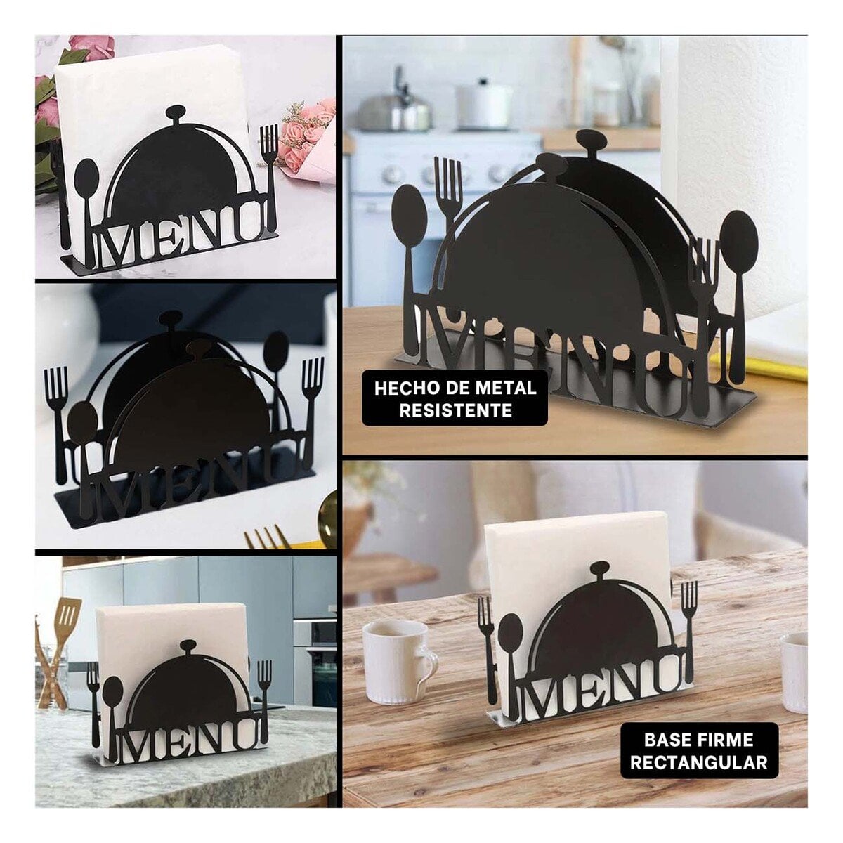 PACK4 CONTENEDOR MENU NEGRO PARA SERVILLETAS CON DISEÑO PRÁCTICO Y ELEGANTE Y+REGALO STICKER - 2