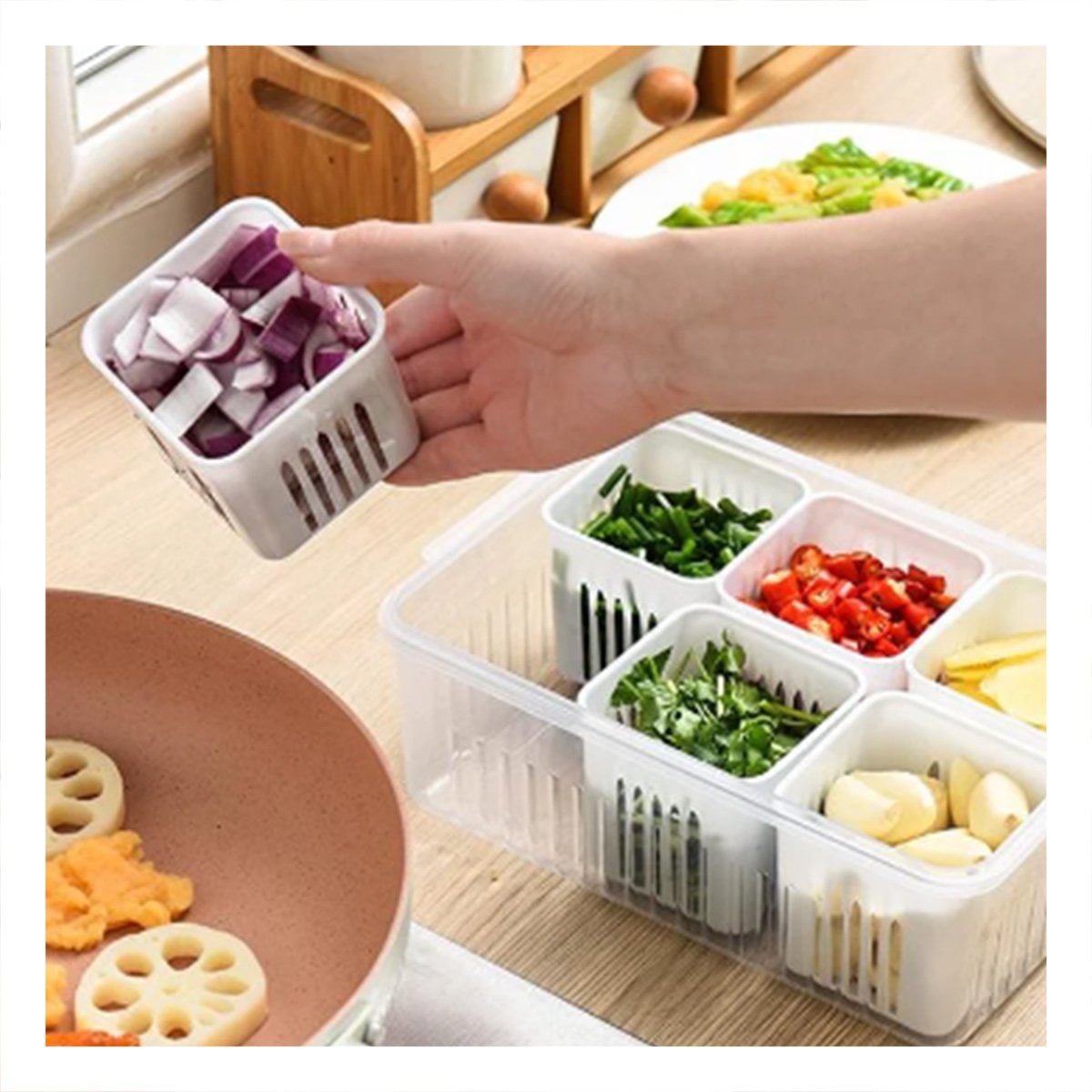 PACK2 RECIPIENTES ESCURRIDORES MULTIUSO 6 EN 1 BLANCO PARA COCINA Y+PAPEL REGALO - 5