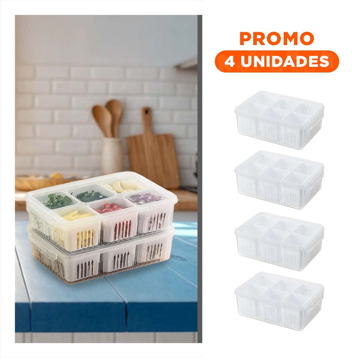PACK4 RECIPIENTES ESCURRIDORES PRACTICOS 6 EN 1 BLANCO HOGAR - 1
