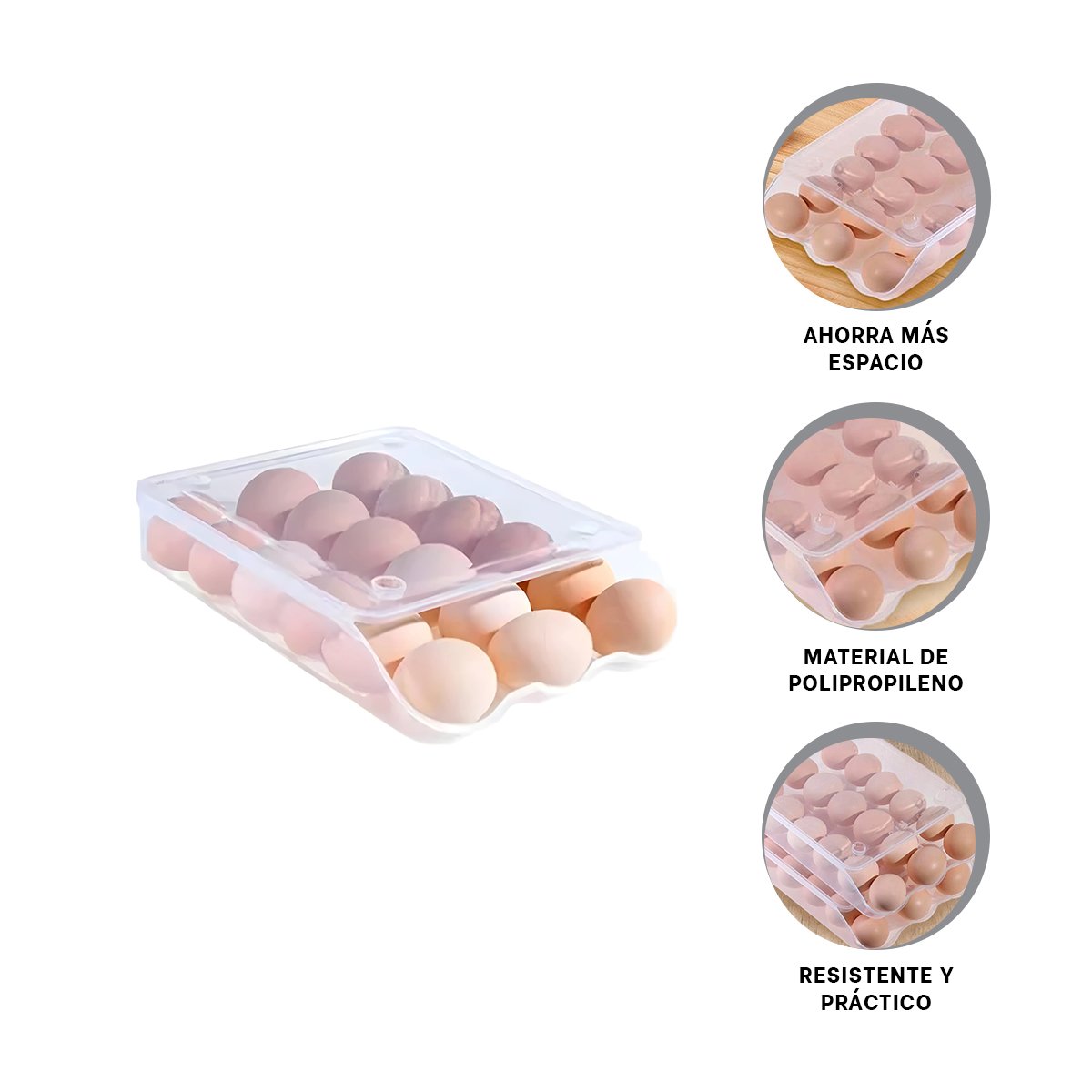 ORGANIZADOR APILABLE ELEGANTE PARA 18 HUEVOS TRANSPARENTE FACIL DE ACCEDER Y+POST IT - 5