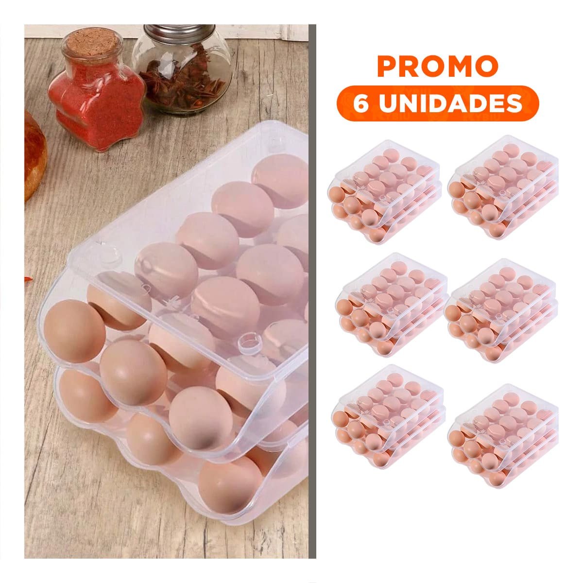 PACK6 ALMACENADOR ELEGANTE PARA 18 HUEVOS TRANSPARENTE FACIL DE ACCEDER Y+REGALO STICKER - 1