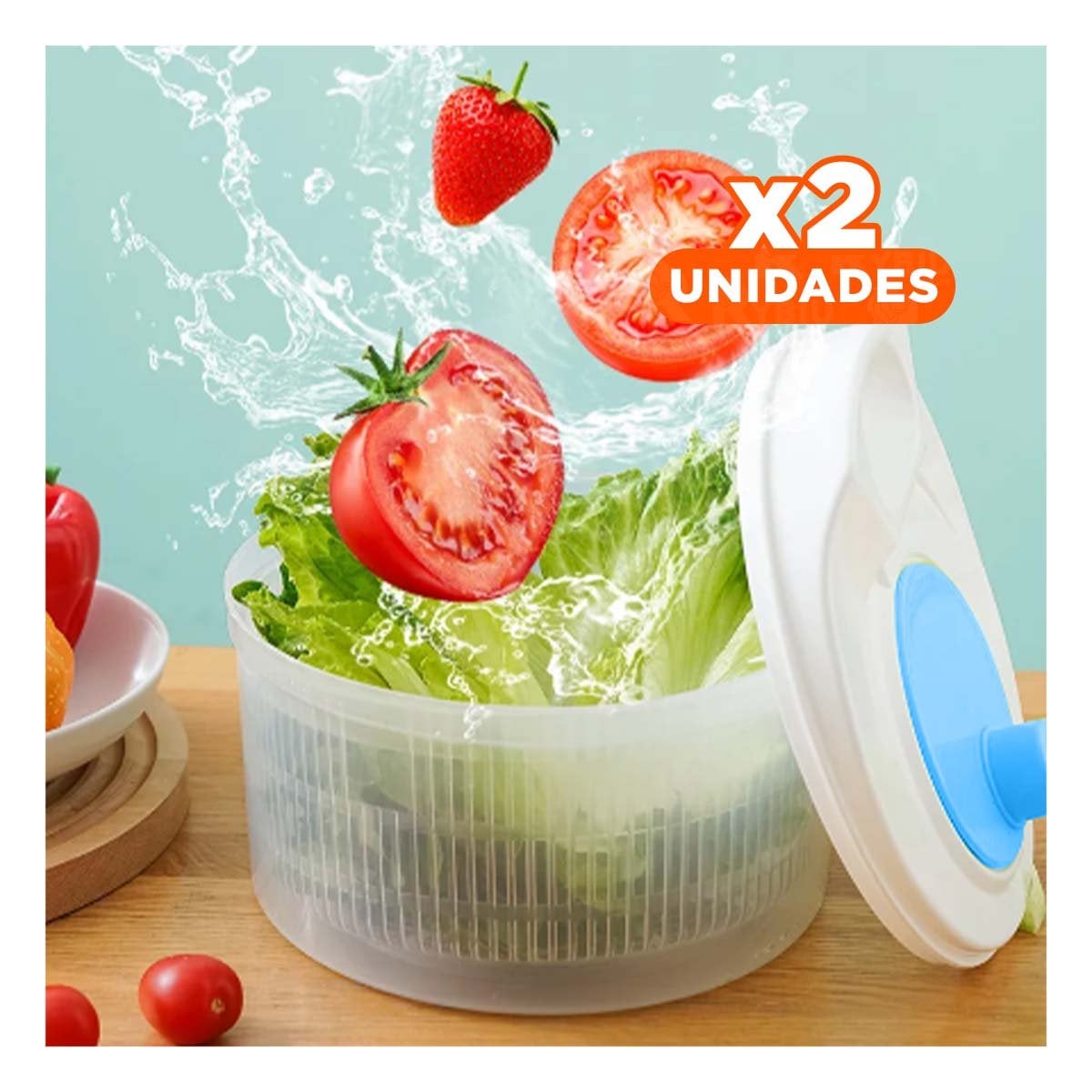 PACK2 CENTRIFUGADOR MANUAL DE COCINA PARA VERDURAS Y FRUTAS BLANCO CON AZUL DAY - 1