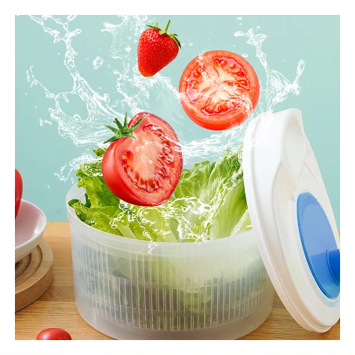PACK2 CENTRIFUGADOR MANUAL DE COCINA PARA VERDURAS Y FRUTAS BLANCO CON AZUL DAY - 3