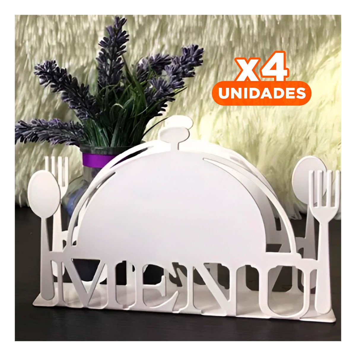 PACK4 SOPORTE MENU BLANCO PARA MESA CON SERVILLETAS SIEMPRE A MANO Y+PAPEL REGALO - 1