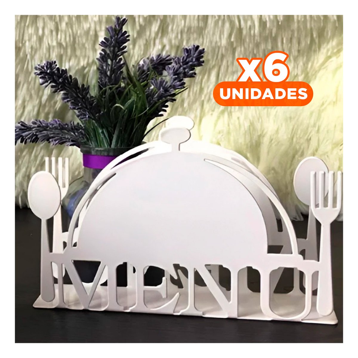 PACK6 EXPOSITOR MENU BLANCO PARA MESA CON SERVILLETAS ORGANIZABLES - 1