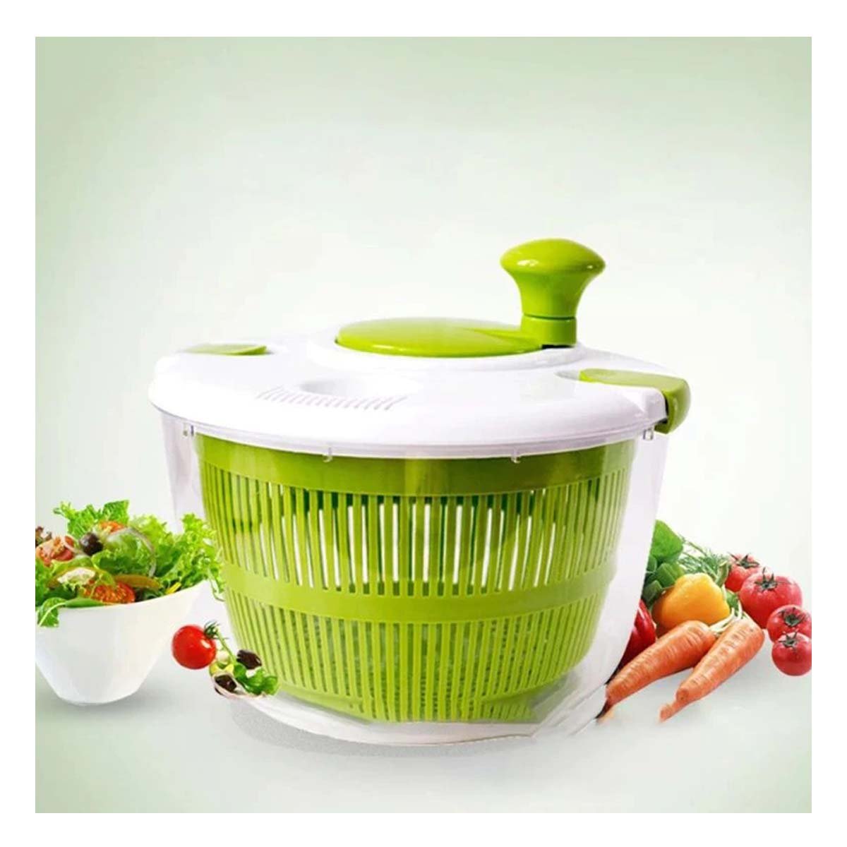 ESCURRIDOR PLÁSTICO CON TAPA Y GIRO PARA VERDURAS VERDE Y+LIGAS REGALO - 2