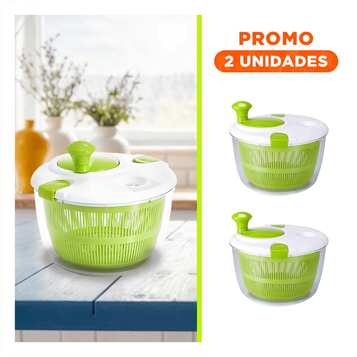 PACK2 CENTRIFUGADOR MANUAL DE COCINA PARA VERDURAS Y FRUTAS VERDE - 1