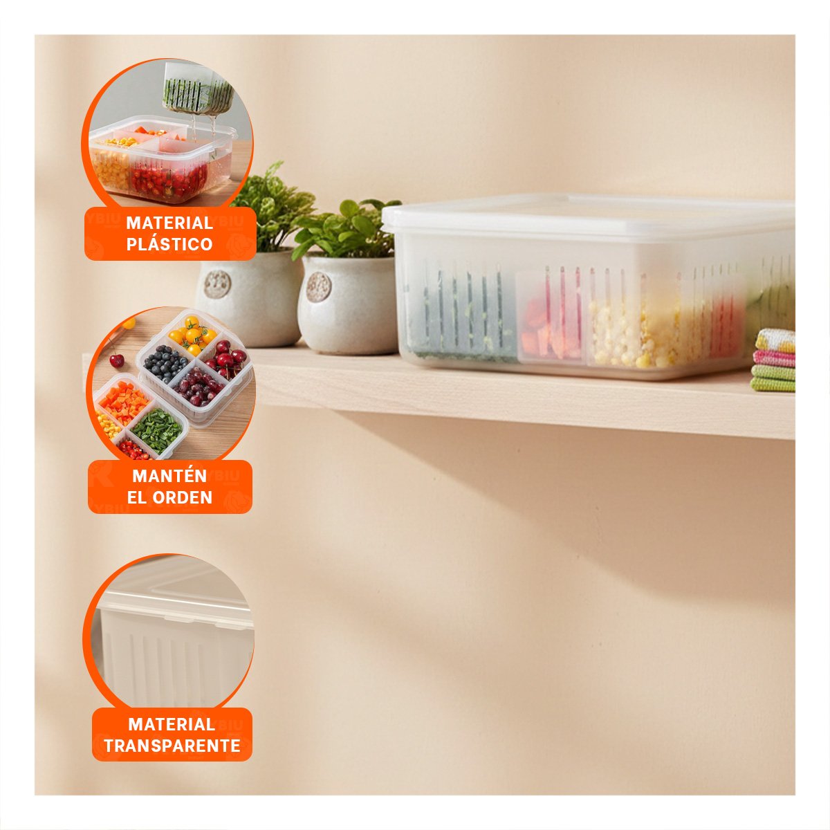 PACK12 DEPOSITOS ESCURRIDORES PARA LAVAR VERDURAS 4 EN 1 TRANSPARENTE COCINA Y+PAPEL REGALO - 3