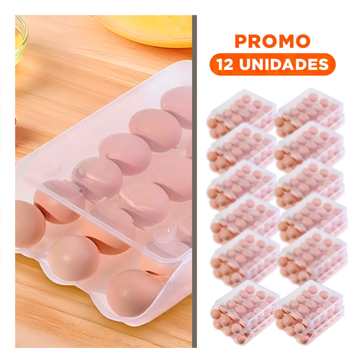 PACK12 ORGANIZADOR PRACTICO PARA 18 HUEVOS TRANSPARENTE MANTIENE LOS HUEVOS SEGUROS - 1